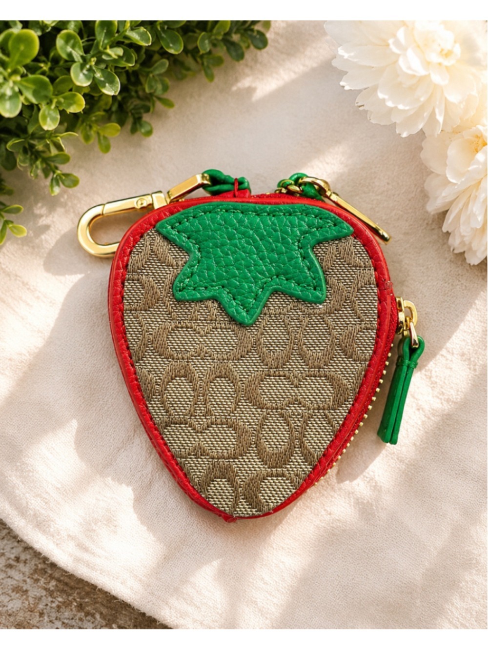 Handcrafted Strawberry Coin Purse Authentic Designer Canvas